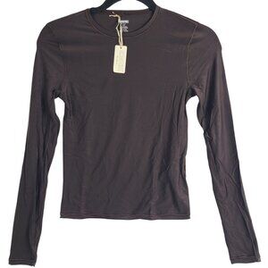 NWT Smoothez By Aerie Long Sleeve Fitted Crewneck Top Espresso Brown Sz S